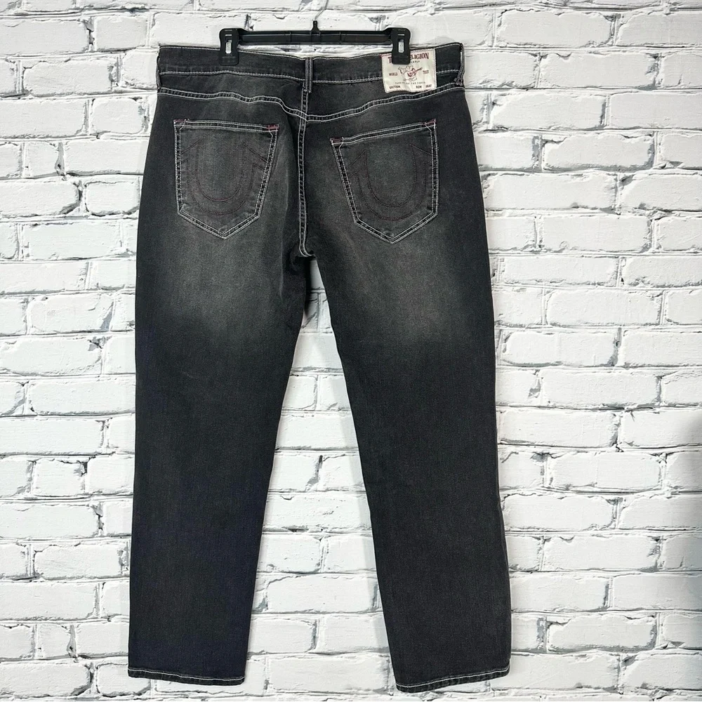 True Religion Mens Geno Relaxed Slim Jeans 36x30 Gray Black Wash Cotton Blend